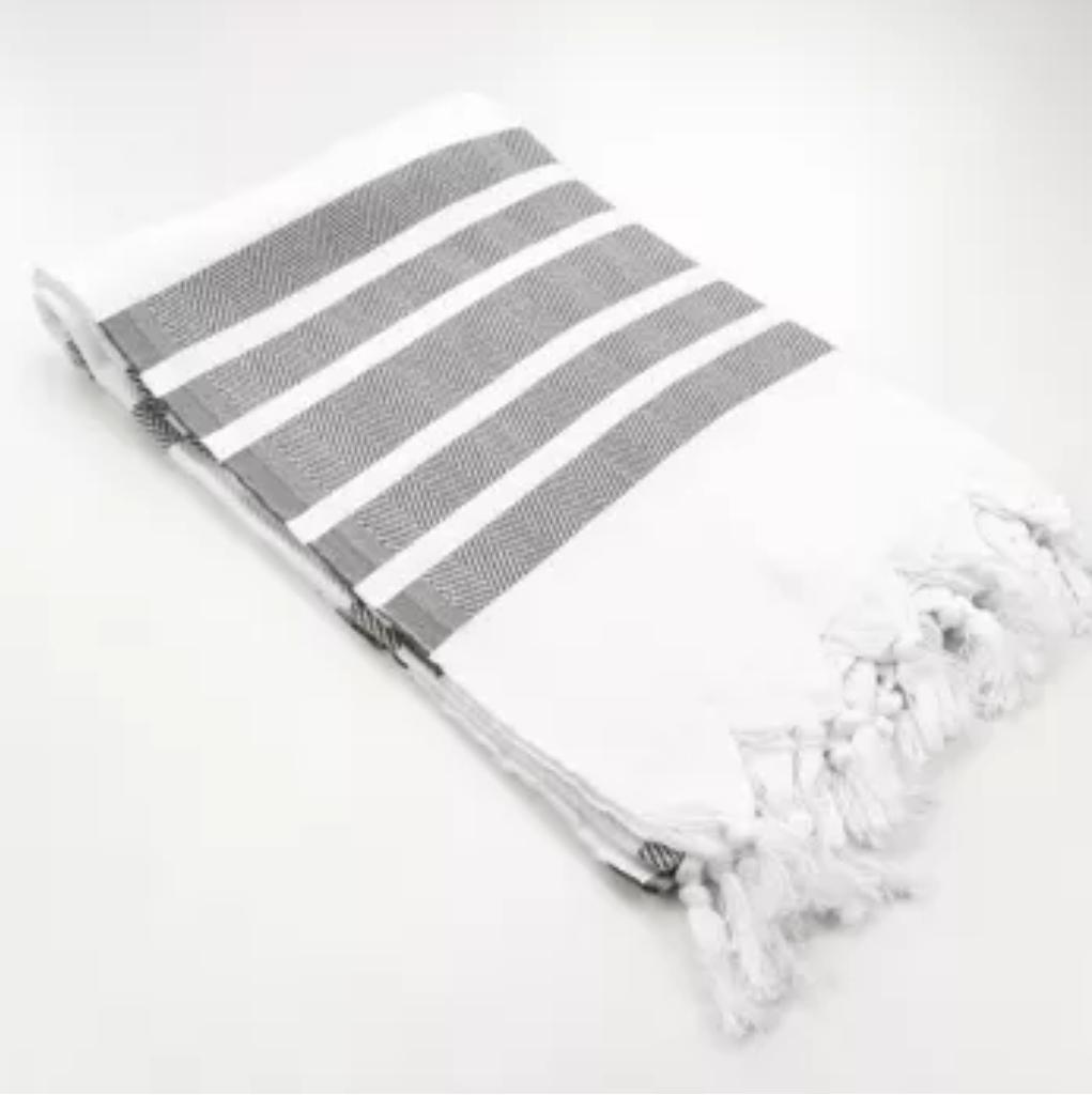 Toalla de playa fouta Capri Chevron blanco - rayas marrón topo