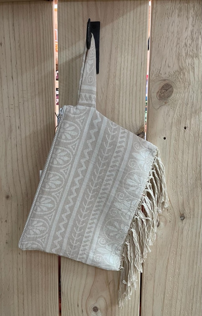 Bolso de mano Elliniko con flecos-Beige