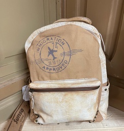 Mochila Sunsa de piel/lona Vintage-Naranja