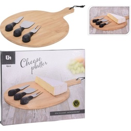 Set 4 piezas tabla bambu para quesos c/cuchillo